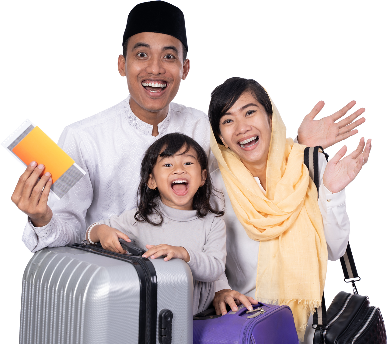 Family with Suitcase and Passport